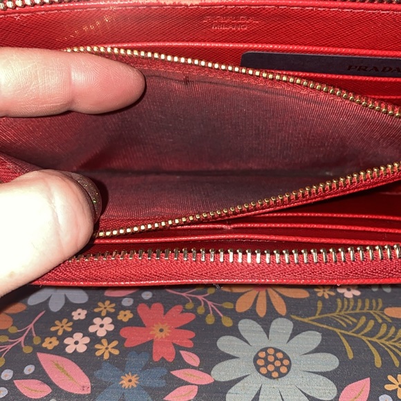 Prada red saffiano leather zip around wallet - Picture 11 of 13